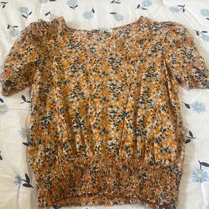 Orange Floral Blouse Top